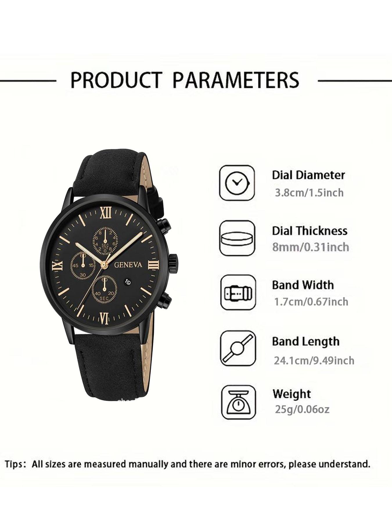2-piece men's business fashion blue light three eye quartz watch set Analog Quartz Watch