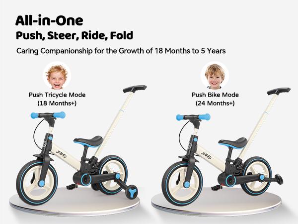 【ChristmasGifts】JMMD Multi-Functional 6-in-1 Toddler Bike for 18-60M Baby Balance Bike with Training Wheels, Pedals & Push Handle | Ride-On Toy with Brakes & Kickstand | First Birthday Gift for Boys & Girls one kid