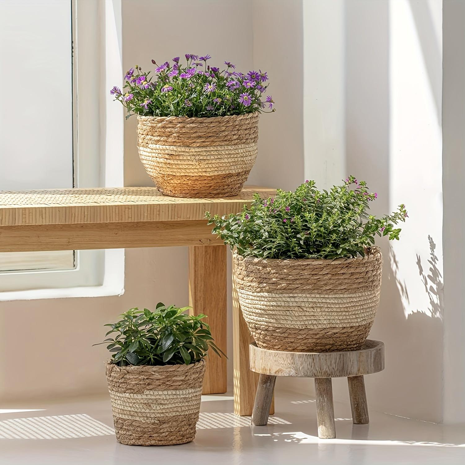 3 Pack Handwoven Seagrass Plant Baskets with Artificial Moss Lining, Breathable Flower Planter Pots, Lightweight Storage Baskets for Succulents, Herbs and Various Potted Plants, Stylish Decor for Indoor and Outdoor Garden Layout