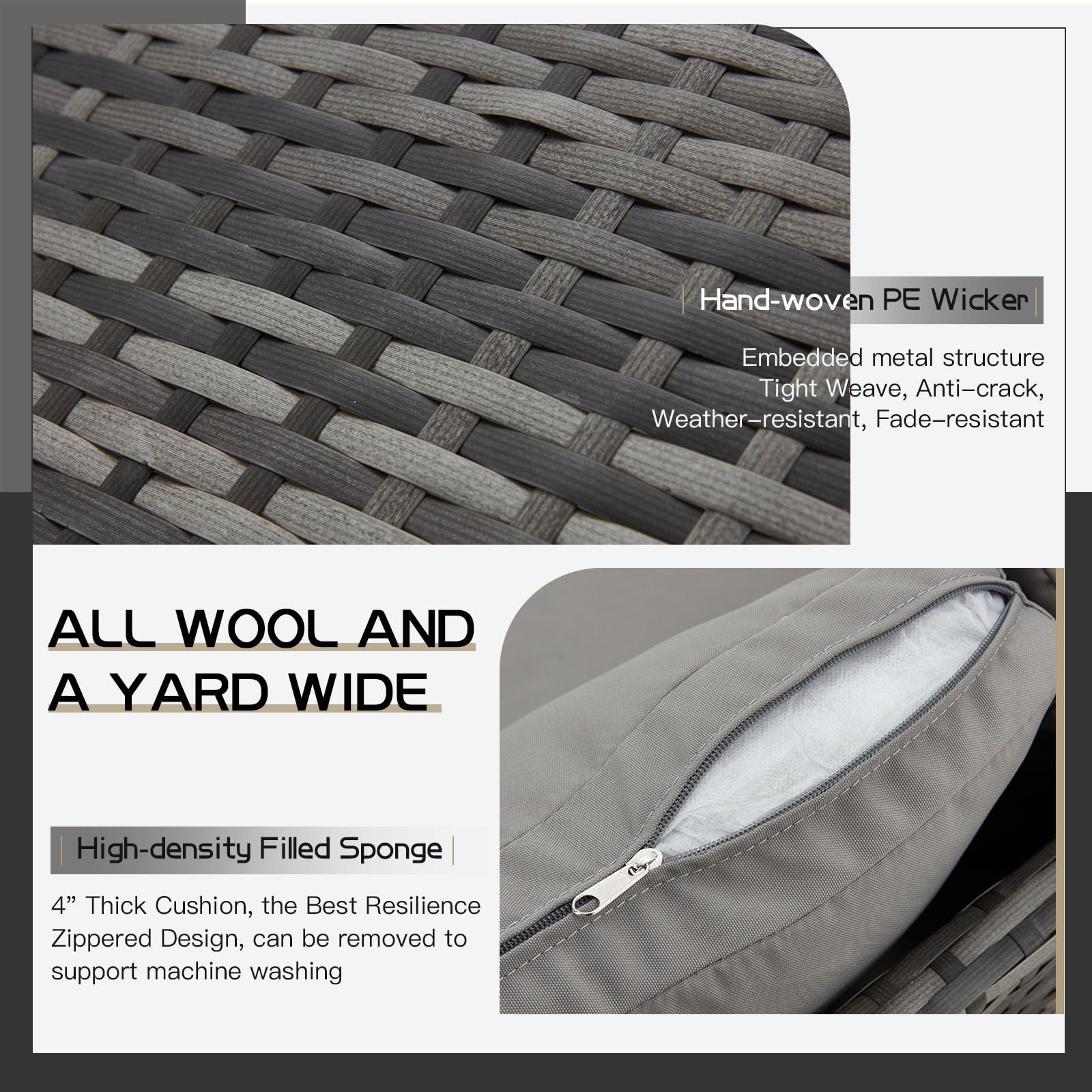 【2/3 Packages Shipping】YODOLLA Patio Furniture Set with Cover, 7 Pieces Outdoor Sectional Sofa Conversation Set All Weather Wicker Rattan Couch Dining Table & Chair with Ottoman Lounge Stools