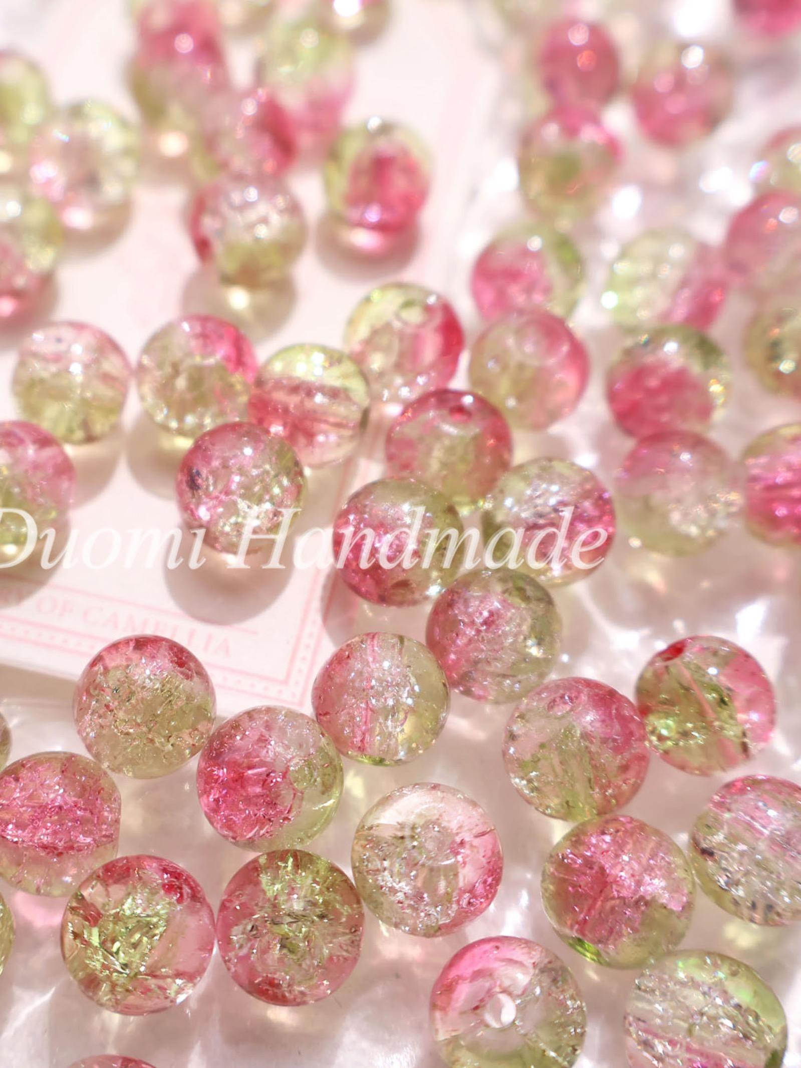 50pcs Spring Gradient Snowflake Crackle Glass Beads, Romantic Handmade DIY Materials, Perfect for Bracelets Necklaces Crafts, DIY Mix Beads