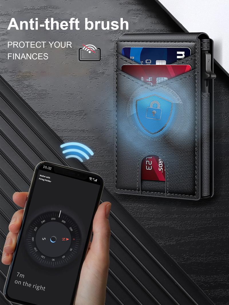 Stylish Black RFID Popup Card Wallet for Men - Slim Design, Secure Storage & Effortless One-Touch Eject（Does not support storing cash）