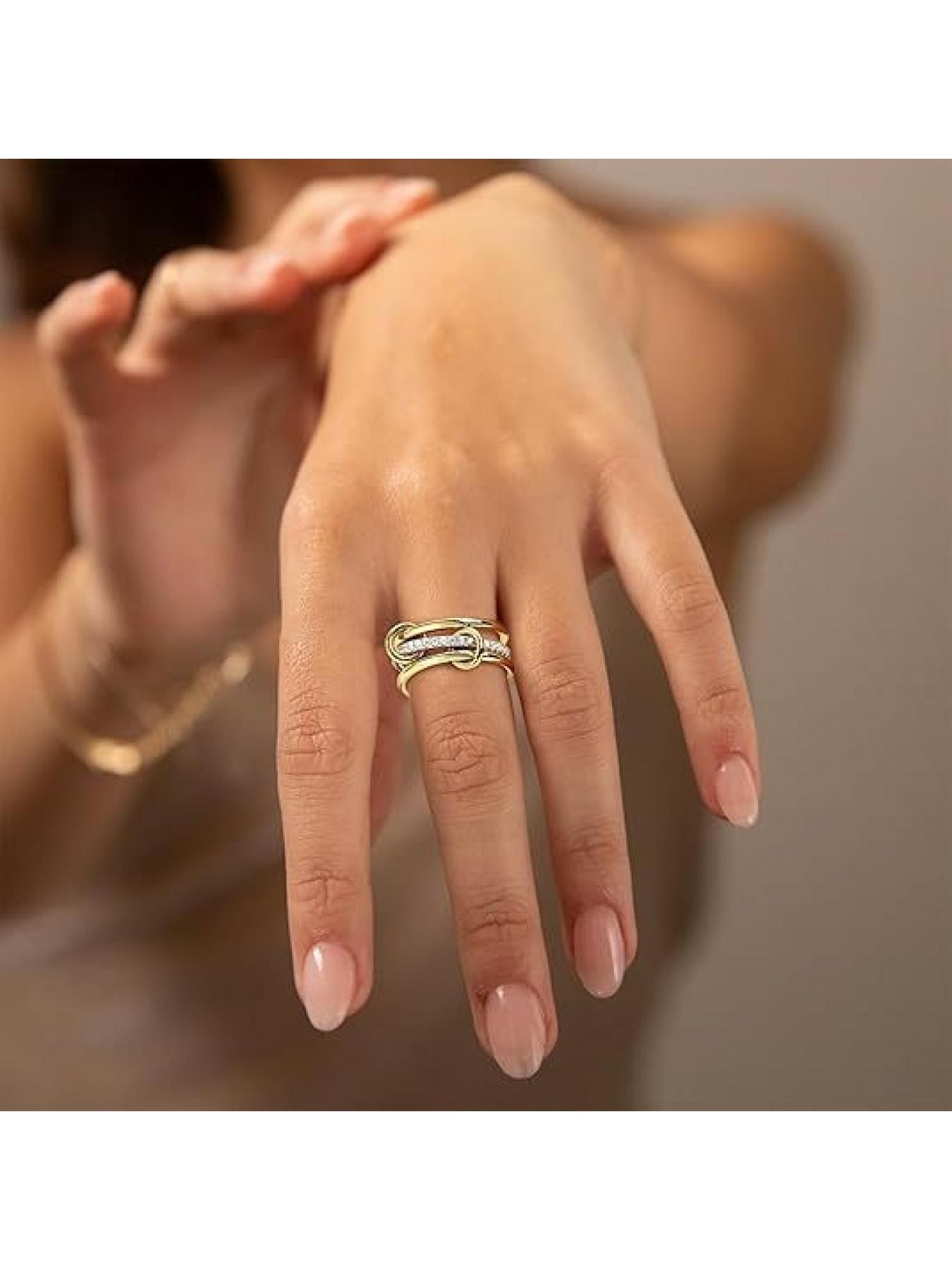 Stainless steel interlocking rings with full diamonds, three rings, four rings, new double-color multi-element style ring