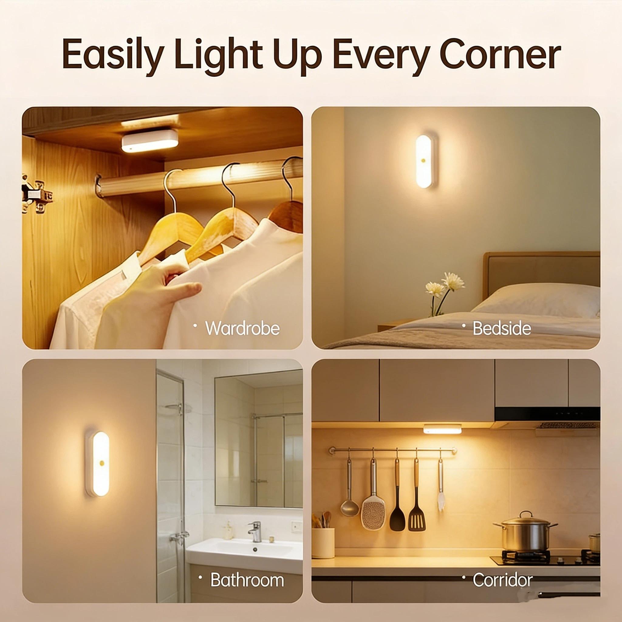 LED Motion Sensor Night Light Magnetic Charging Sound Control Lamp, Wireless Hallway Wall Bedside Staircase Induction Light