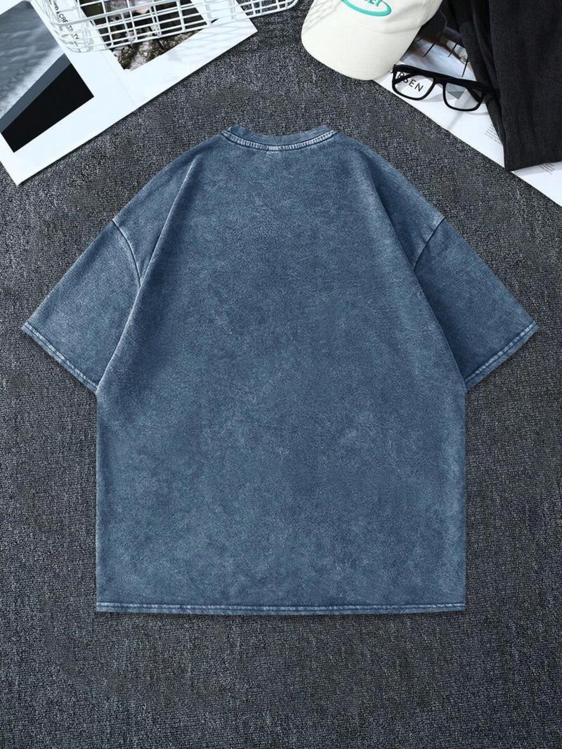 Men's Vintage Graphic Print Round Neck Tee, Regular Fit Casual Short Sleeve T-shirt, Men's Summer Top for Daily Wear, Tropical, Cotton