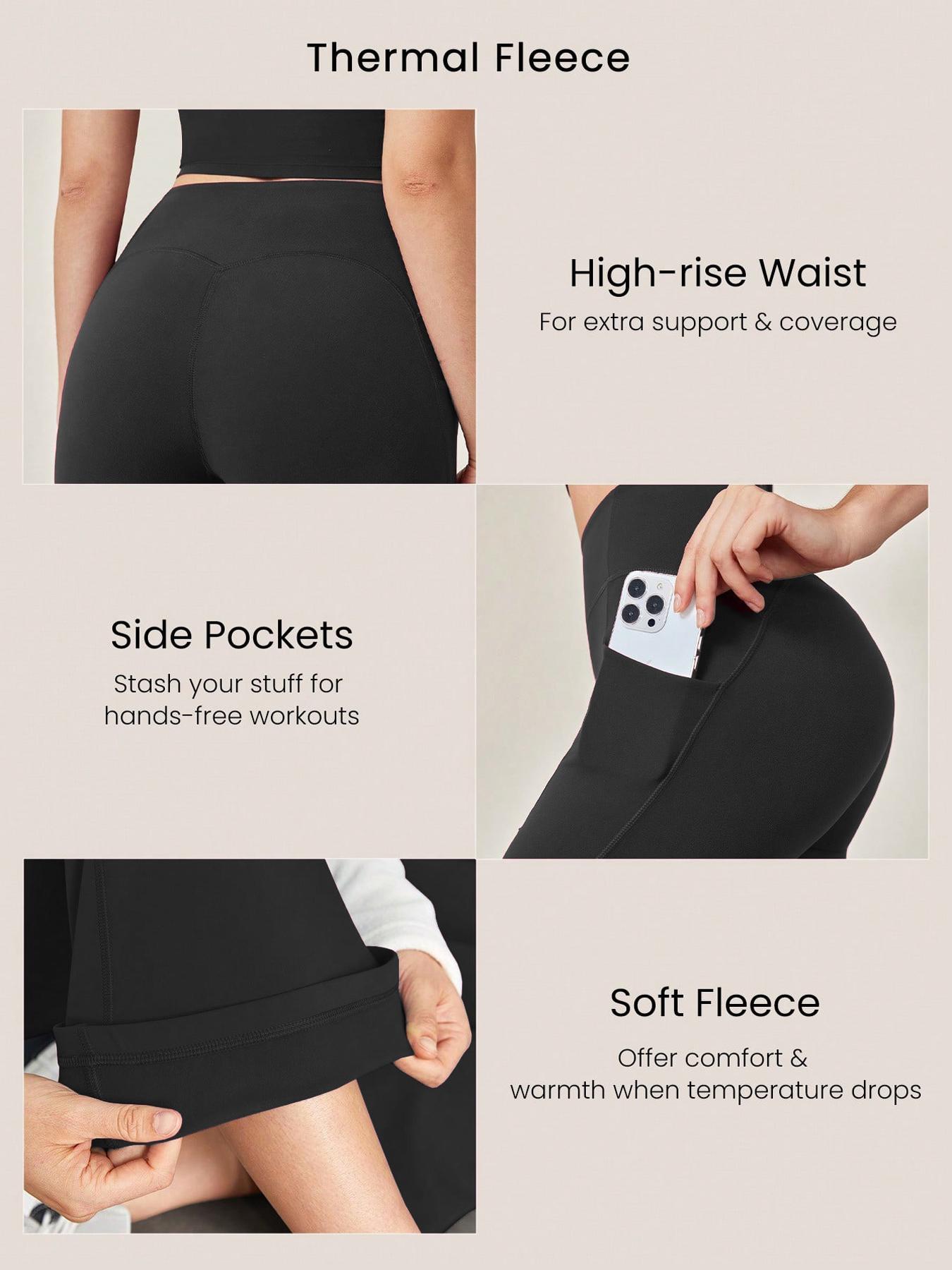 3-Pack Women'S Fleece-Lined High-Waisted Yoga Pants - Thermal Workout Leggings with Side Pockets, Non-Slip Grip, Stretchy Flare Bottoms for Running, Gym, Yoga - Winter Warmth & Tummy Control - Athletic Pants for Women