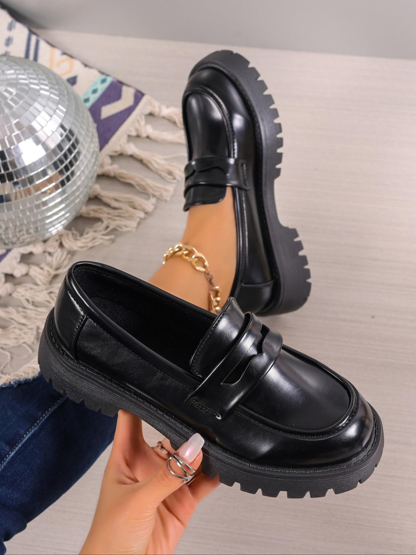 Women's Spring Summer New Thick Sole Single Shoe, One-Step Wide Foot Loafer, Flat British Style Small Leather Shoes, Casual Daily Wear
