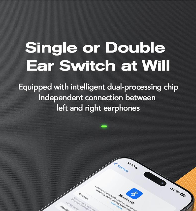 ERAZER XT82Pro OWS Wireless Earbuds Bluetooth 5.4 Earphones HIFI Sound Quality Wireless Headphones Light-Weight Headphones Full Color Display Touch Screen Gaming Headsets Built-in Microphone