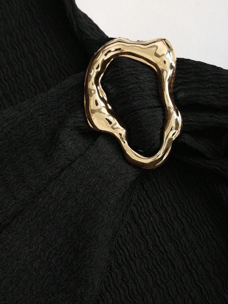 Women's Stand Collar Cinched Waist Minimalist Flare Sleeve Bodycon Midi Dress