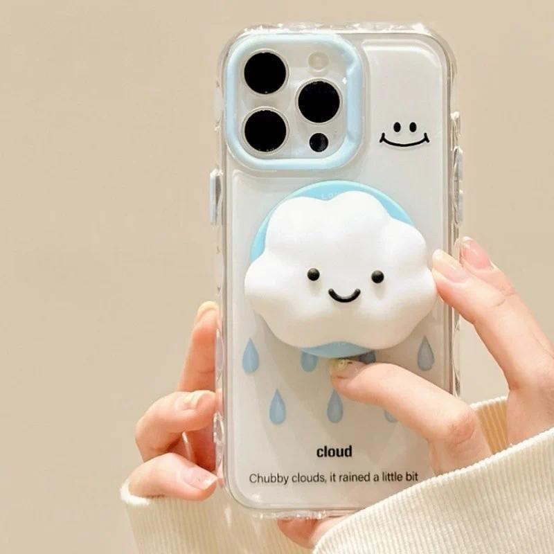 Cute 3D Cloud For Magsafe Griptok Phone Holder Support For iPhone 15 16 Foldable Wireless Charging Case Stand Girl Bracket