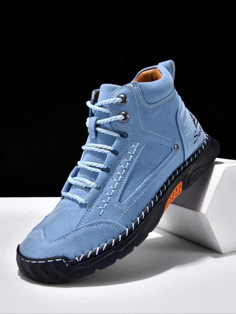 Men's Fashionable Patchwork Design Lace Up Ankle Boots, Casual Comfortable Breathable Non-slip Boots for Outdoor Activities, Durable PU Leather Shoes for Fall & Winter