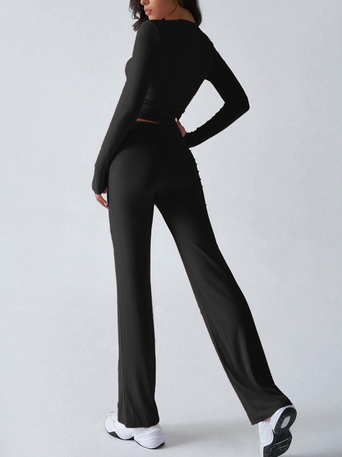 2026 Two Pieces Fall Women Clothes Y2K Sporty Casual Home Solid Color Fitted Long-Sleeved T-Shirt And Long Pants Set