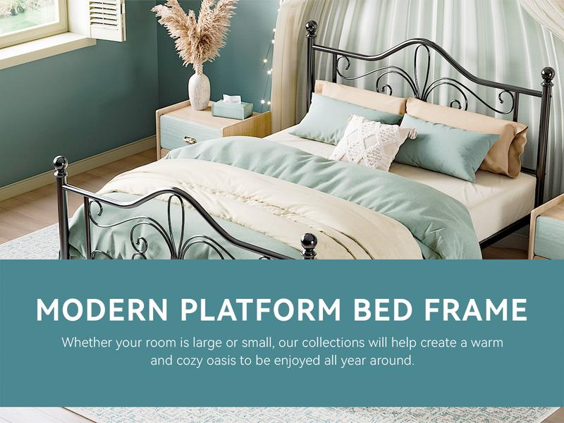 HOOMIC Metal Platform Bed Frame【Frame Only No Mattress】with Charming Butterfly Design, No Box Spring Required,White/Black,Twin/Full/Queen