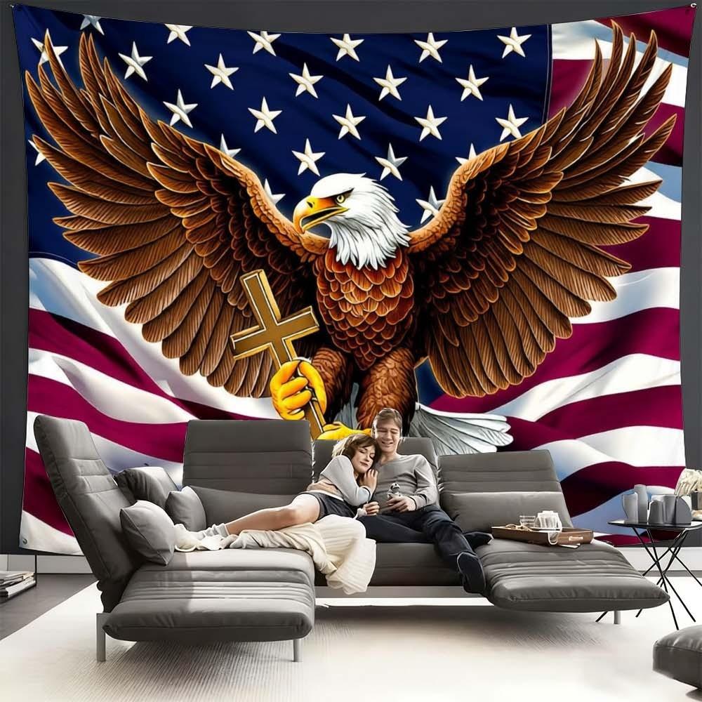 1PC Independence Day eagle tapestry wall decoration perfect for creating a patriotic home atmosphere ideal for bedrooms and living rooms enhances celebrations and gatherings vibrant stars and stripes design with majestic eagle suitable for uplifting home