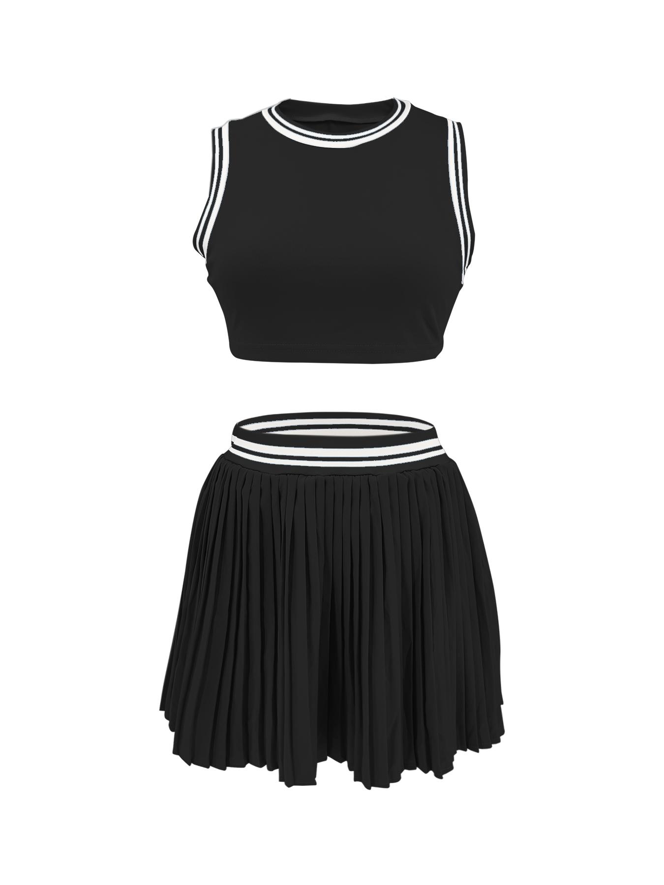 Women's Cute Two-Piece Set, Fashionable Casual Crop Top & Skirt, Sleeveless Short Vest, All-Season Tight-Fit Design