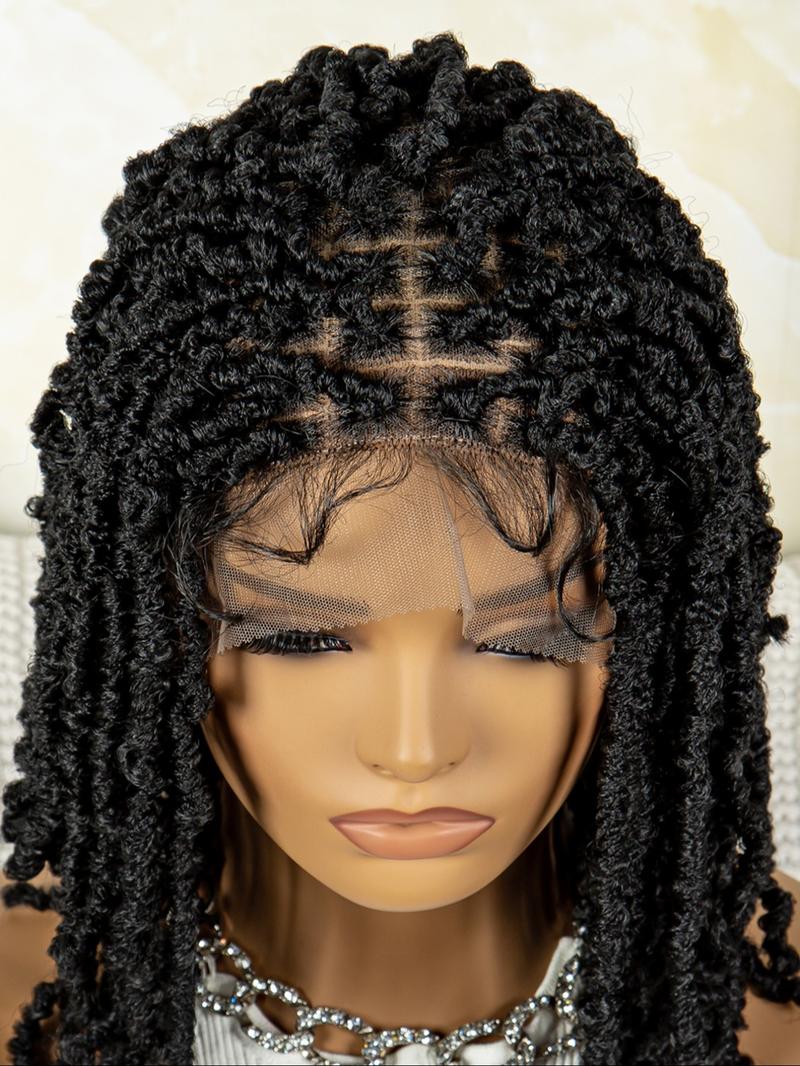 14 Inch Short Afro Dreadlock Braided Wigs for Women, Afro Curly Braided, Gorgeous Fluffy Kinky Wigs with Baby Hair Bangs, Synthetic Locs Crochet Hair for Party, Daily Use