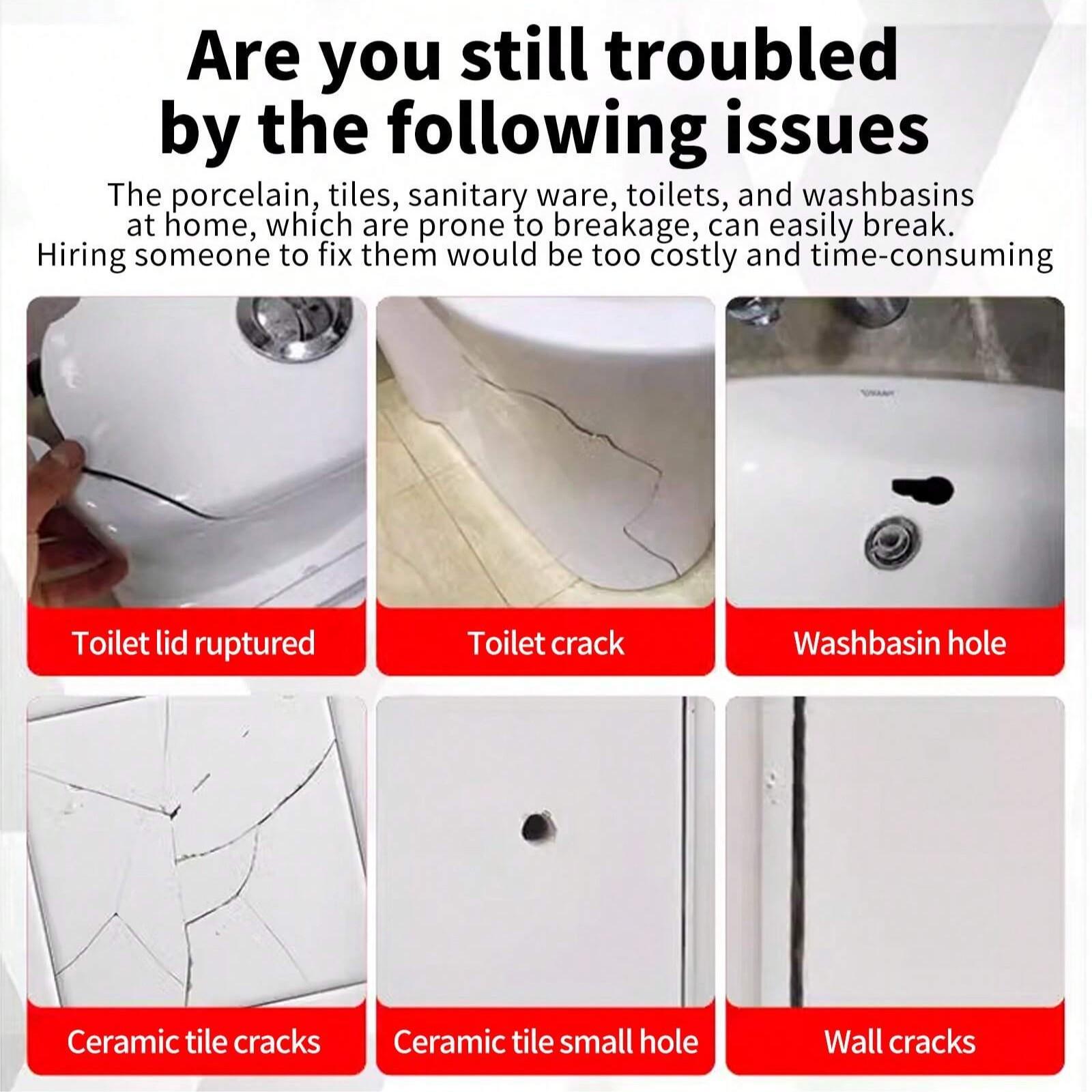 Ceramic Repair Agent, Super Waterproof Adhesive, Effective Crack Repair for Sink, Strong Crack Glue for Bathtub, Toilet, Basin