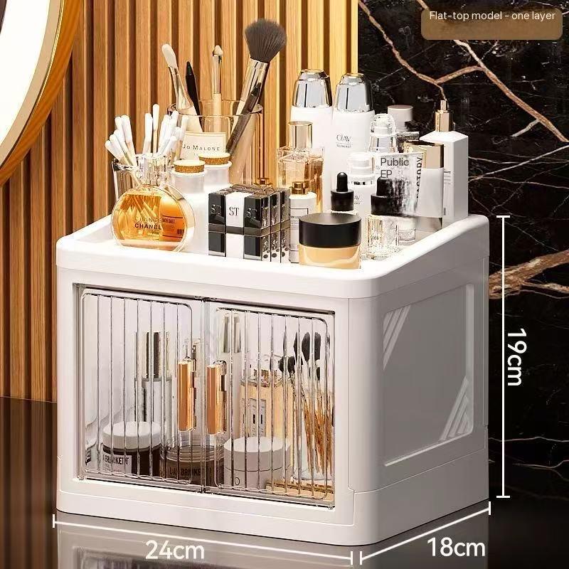 Transparent Foldable Cosmetic Storage Box, Multi-Layer Dual Door Desktop Dustproof Skincare Organizer, Desk Makeup Container, Makeup Tool Organizer, Beauty Organizer, Organizing Tool, Storage Organizer, Dustproof Makeup Organiser