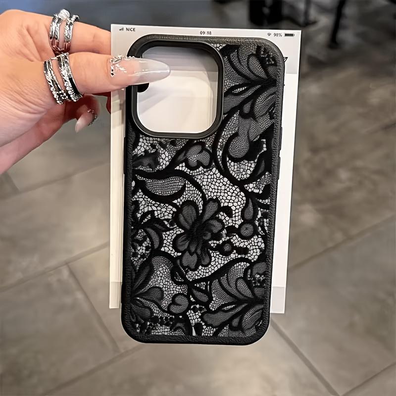 Innovative Lace Edge Phone Case, Lychee Texture Full Coverage Soft Shell, Compatible with Apple Models 11-17 Pro/pro Max