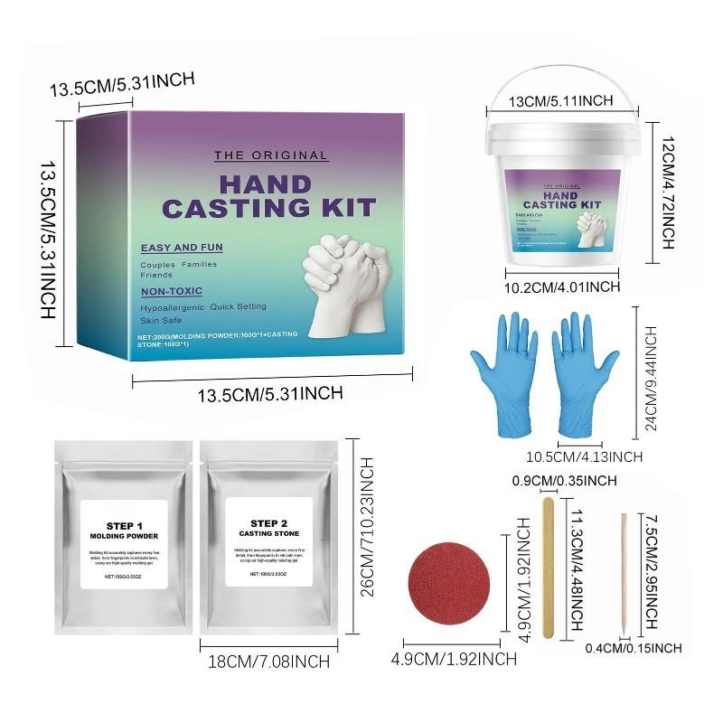Handmade Plaster Hand Mold Molding Casting Kit for Couples, Romantic DIY Keepsake Sculpture Mould, Craft Set, Handmade Crafts, with Gloves, Memorial Gift