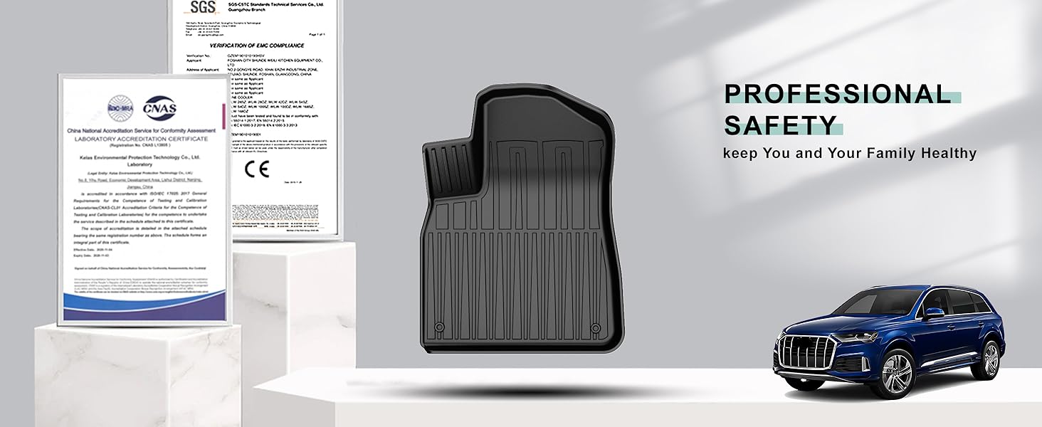 Original 2017-2025 Q7/SQ7 Floor Mats & Cargo Liner for Audi Q7 All Model - Custom Fit All Weather TPE Floor Liners for Q7/SQ7 1st & 2nd Row & Trunk Mat Full Set Car Mats, Black