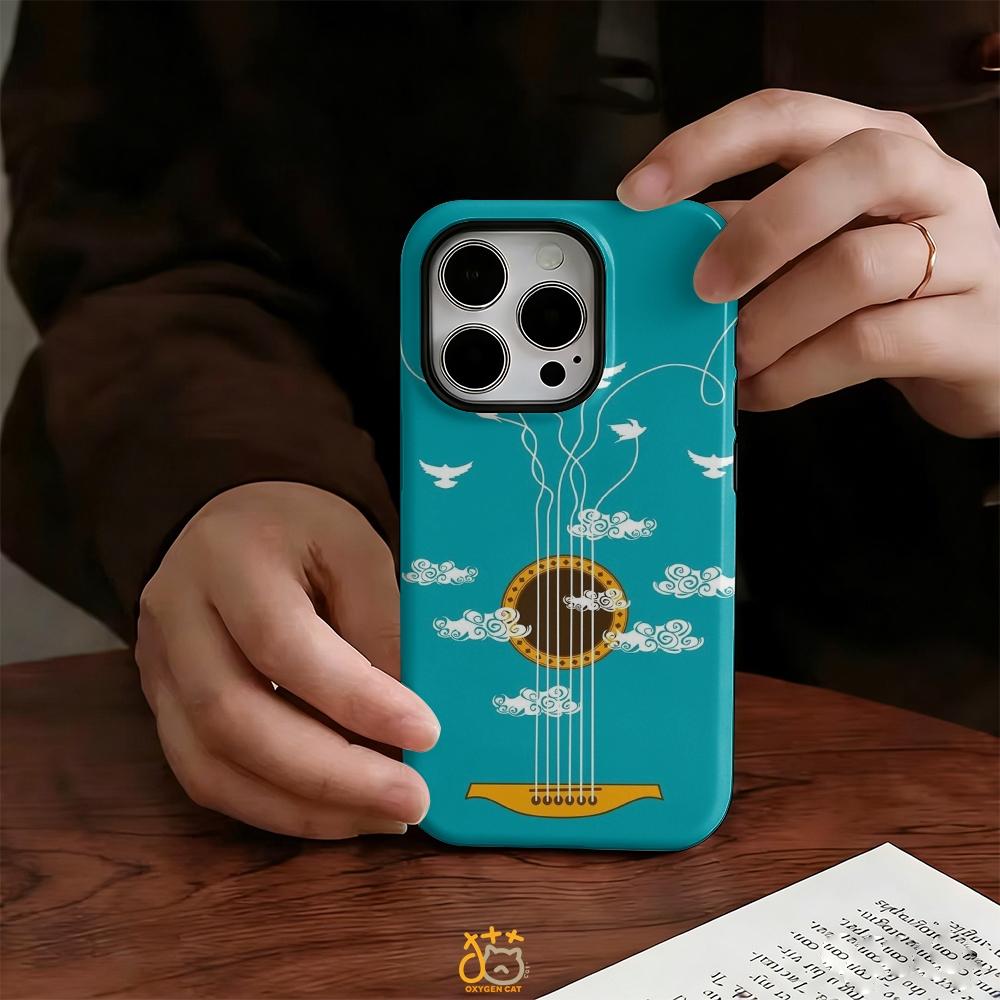 A stylish double-layered protective phone case with guitar string, bird, and cloud patterns, suitable for iPhone 17-11 series. A perfect gift for yourself and your friends.