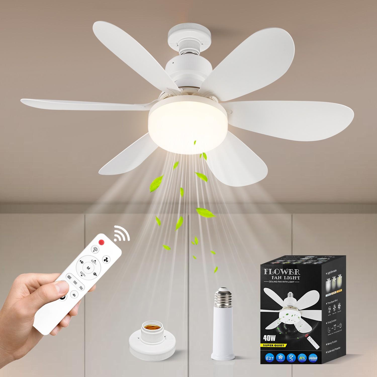 20.5-Inch E27 Ceiling Fan Light with Remote, Silent Strong Wind, Adjustable Brightness, Three Speeds, LED Energy Saving for Home