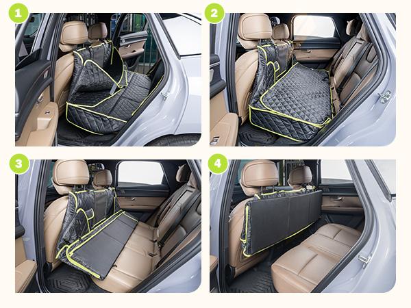 Pecute Pet Car Seat Cover Waterproof Dog Backseat Hammock with Mesh Window & Storage Pocket, 600D Non-Slip for Car/Truck, Easy to Install Washable