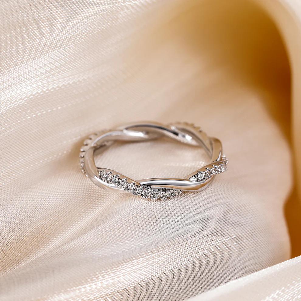 EAMTI 925 Sterling Silver Cubic Zirconia Woven Twisted Rope Full Eternity Stackable Ring Wedding Bands for Women