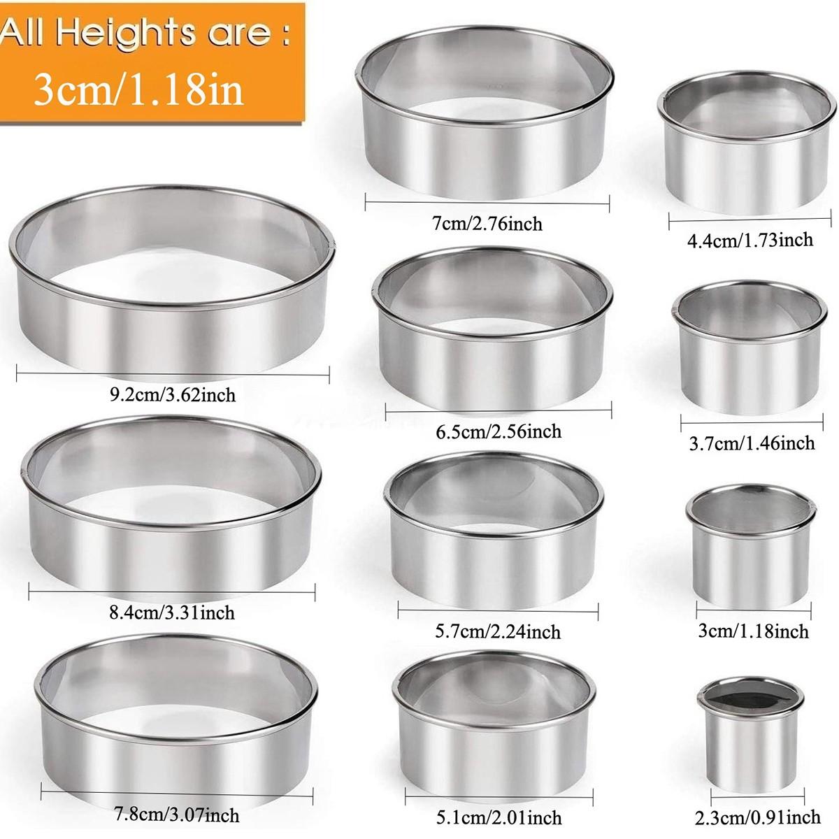 11pcs, Cake Mold Rings, Stainless Steel Mousse Cake Ring, Round Cookie Cutters, Donut Doughnut Pancake Molds, Baking Tools for Mini Cake, Kitchen Gadgets, Kitchen Accessories, Home Kitchen Items Gift Package