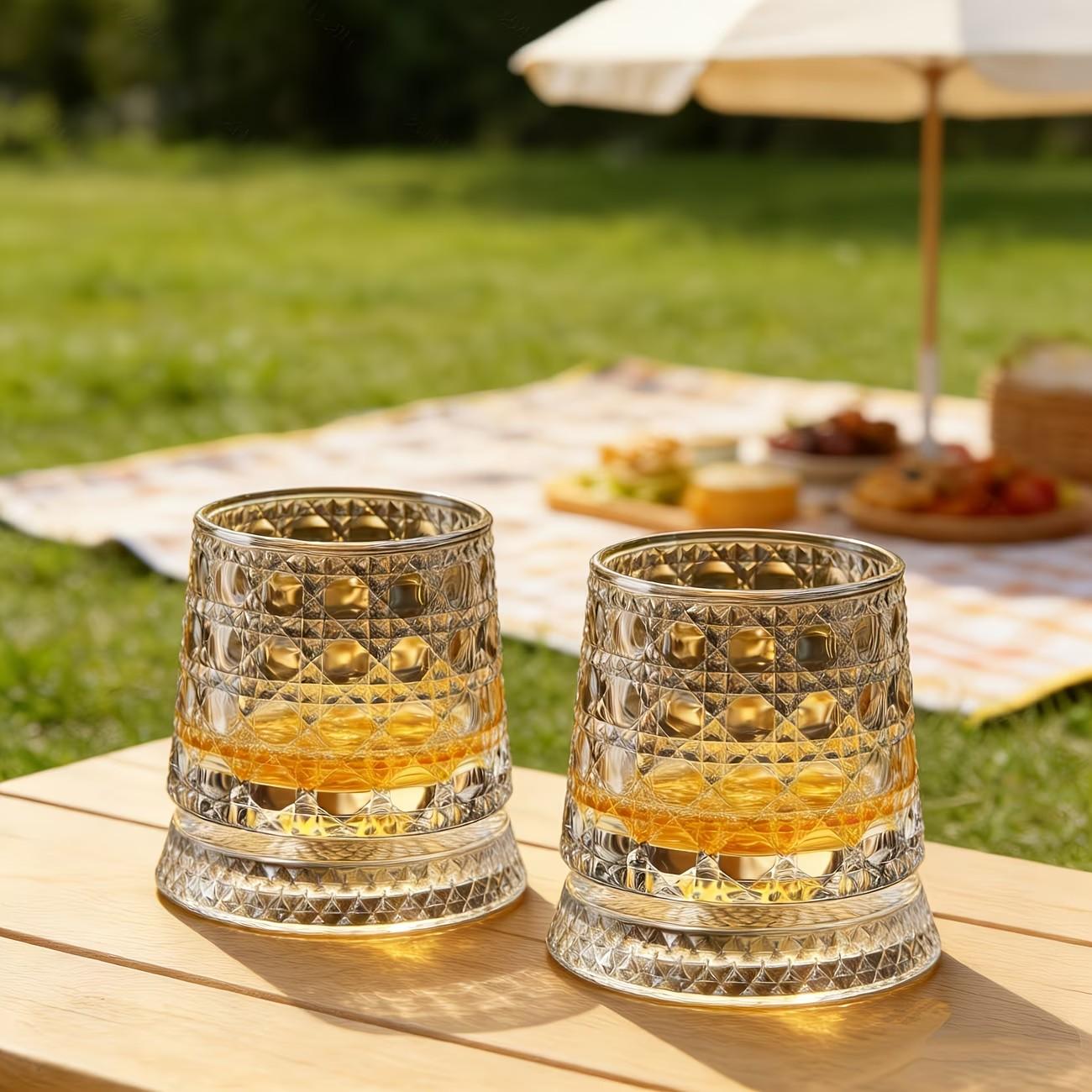9oz 360° Rotatable Whiskey Glass LED Light Up Base Carved Crystal Tumbler for Party Wedding New Year Gift