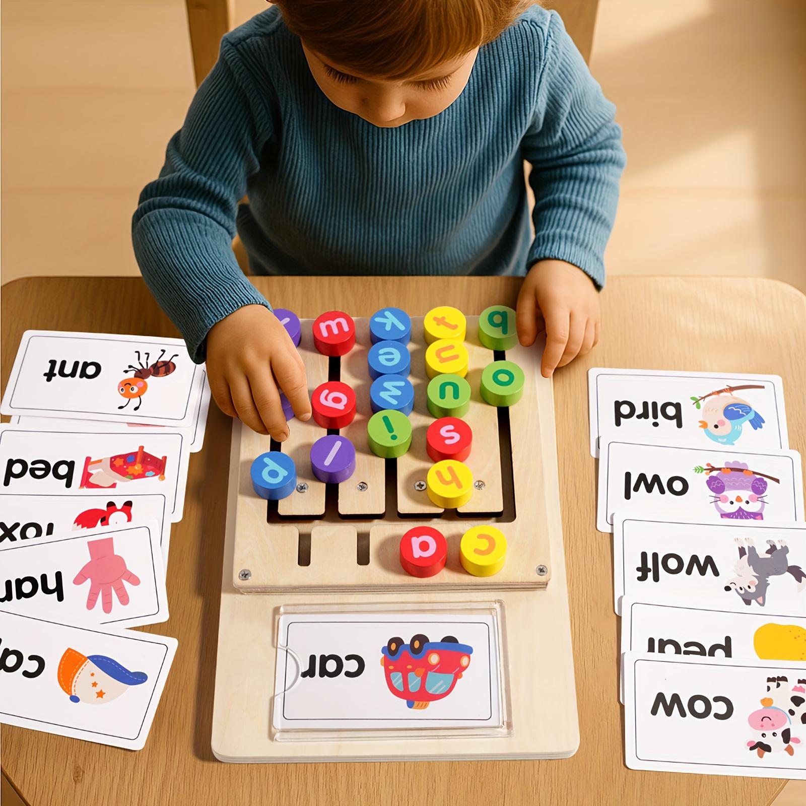 Letter Spelling Learning Board + 12 Double-Sided Word Cards (Total of 24 Words) |     Educational Toy for English Phonics Introduction
