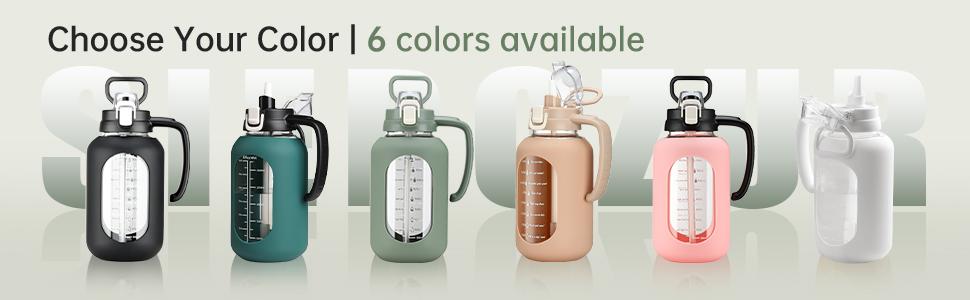 【WINSA】 64 oz Glass Water Bottle with Lid and Handle Half Gallon Water Bottle with Time Marker Large Water Bottle with Silicone Sleeve for Coffee, Juice Homemade Beverages Hydration Tumbler Waterbottle Drinkware