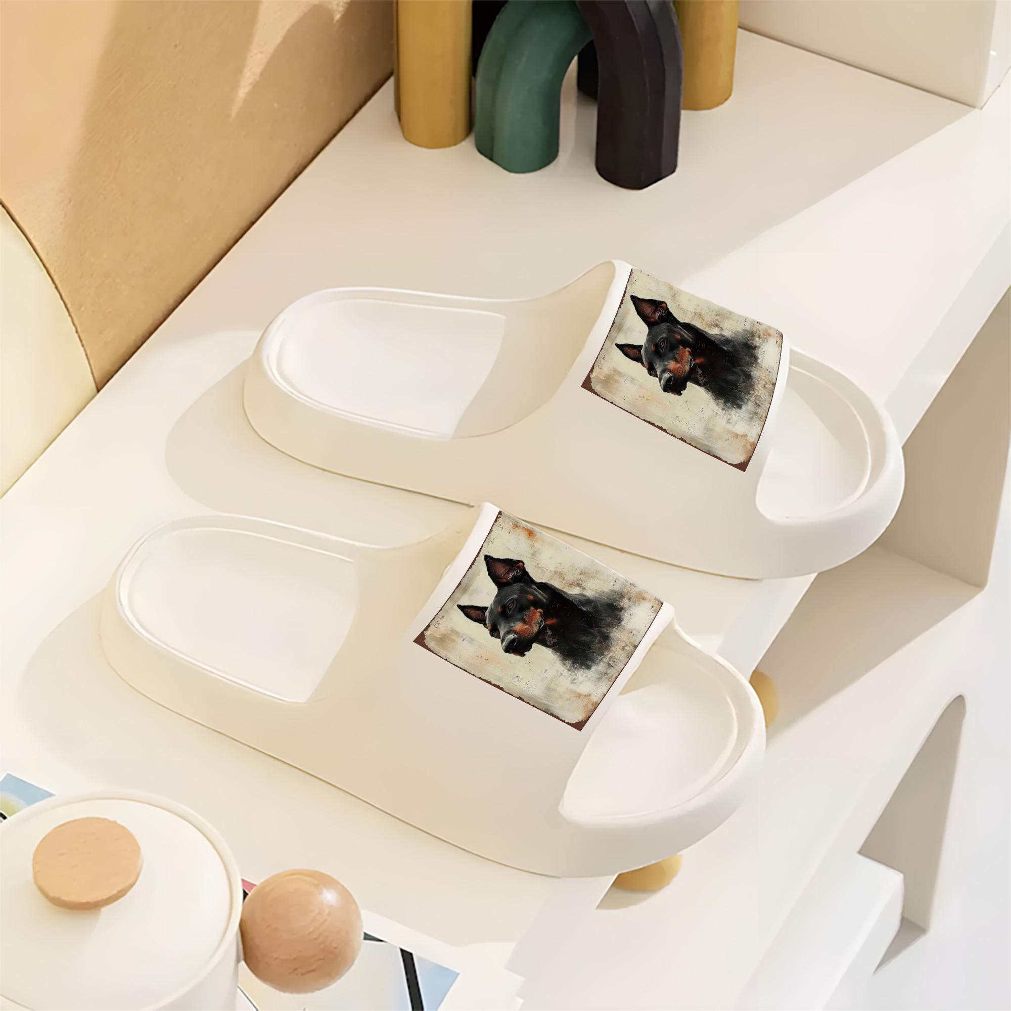 Doberman Pinscher Portrait Print Slippers for Dog Lovers Comfortable Indoor Footwear with Vintage Animal Art Design Non-Slip Sole Soft Fleece Lining Pet Themed Home Shoes for Men Women