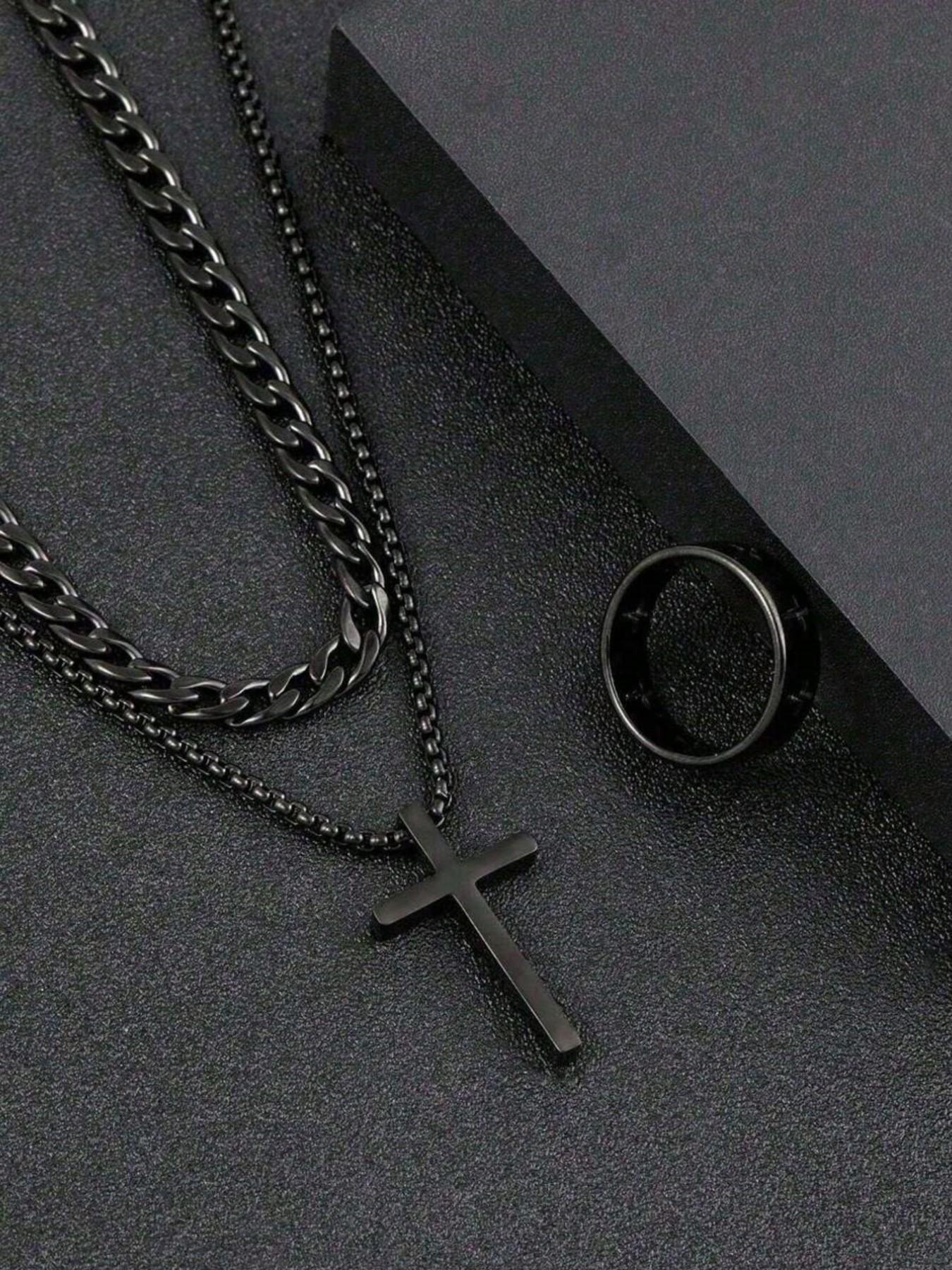 3pcs Teen Fashion Multi-Functional Stainless Steel Jewelry Accessories Set, Trendy Jewelry Set, Cross Necklace Bracelet Ring, Perfect Gift, Jewelry for Teens, Accessory Set