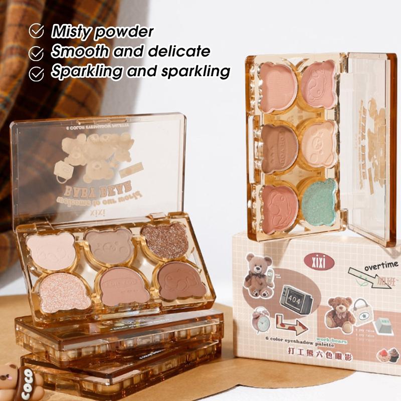 Bear Design 6 Color Eyeshadow Palette, 1 Count Matte & Glitter Eye Shadows Palette, Long Lasting Shimmering Eye Shadow Makeup Powder, Colorful Eye Makeup Products, Shimmer Sparkle Palette