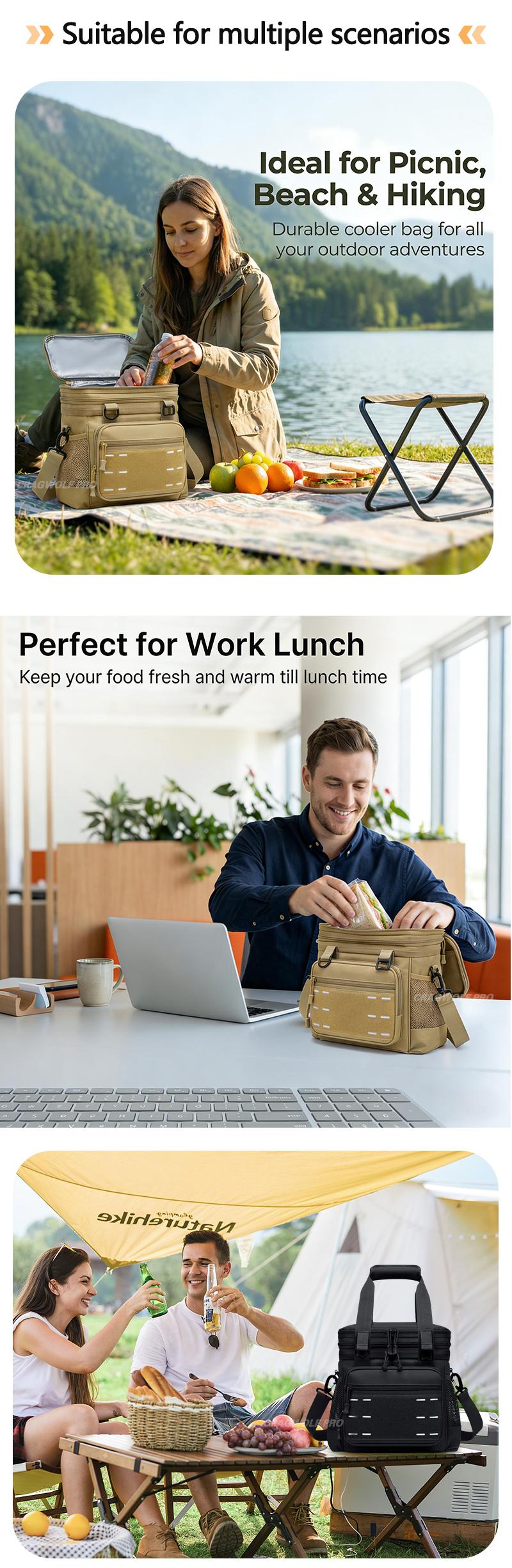 2026(Black) Tactical Lunch Box for Men, Insulated Lunch Bag Adult, Thermal Lunchbox Leakproof Waterproof Cooler Bag, Large Lunch Pail for Work Office Camping Travel , lunch cooler leak bag heavy duty, cooler backpack large waterproof Durable mesh pocket