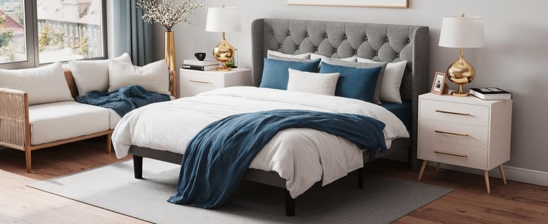 MUTICOR Upholstered Bed Frame with Tufted Wingback Headboard，【Frame Only No Mattress】 Modern Platform Bed with Wooden Slats Support -Non-Slip and Noise-Free，Full/King/Queen Bed Frame #TikTokShopBlackFriday #ChristmasGifts