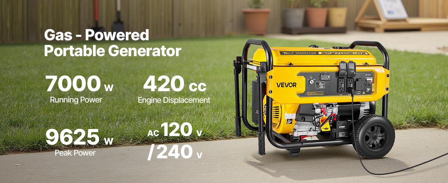 VEVOR Portable Generator, 9625W Peak Watt Home Generator, Backup Generators for Home with Foldable Handle, Electric Start, Gas Powered, CO Sensor, RV Emergency Ready 30A 20A Outlets, AVR
