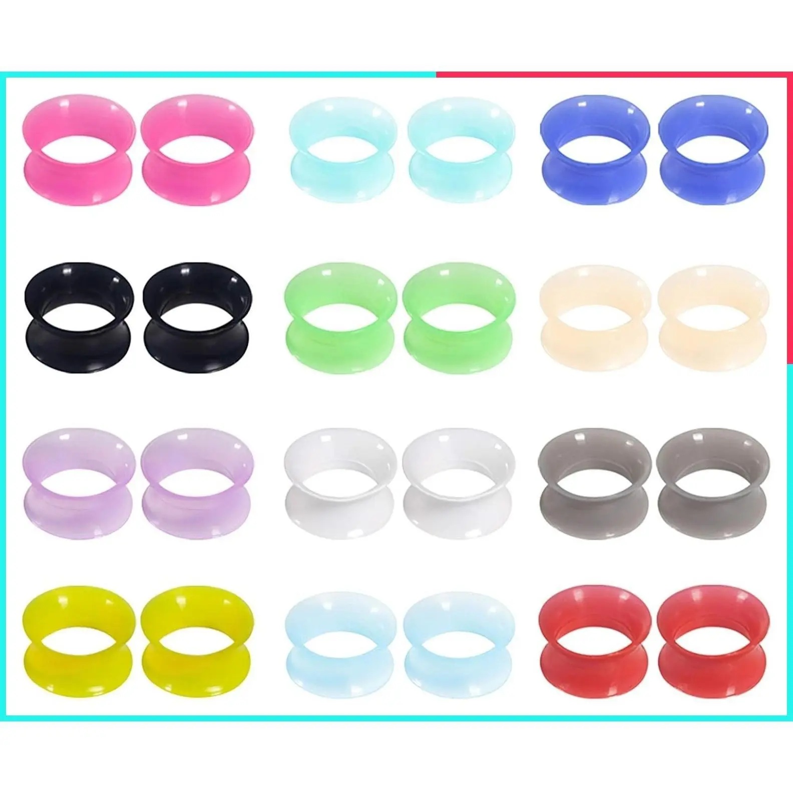12 Pairs Ultra Thin Soft Silicone Ear Gauges - 24 PCS Ear Plugs