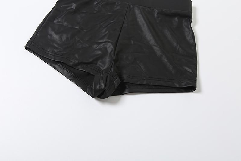 DOUCIU Classic Retro Matte Tight Sexy Hot Street Personality Cool Versatile Bar Party Women'S Thin Solid Color Zipper Long-Sleeved Top Shorts Two-Piece Set