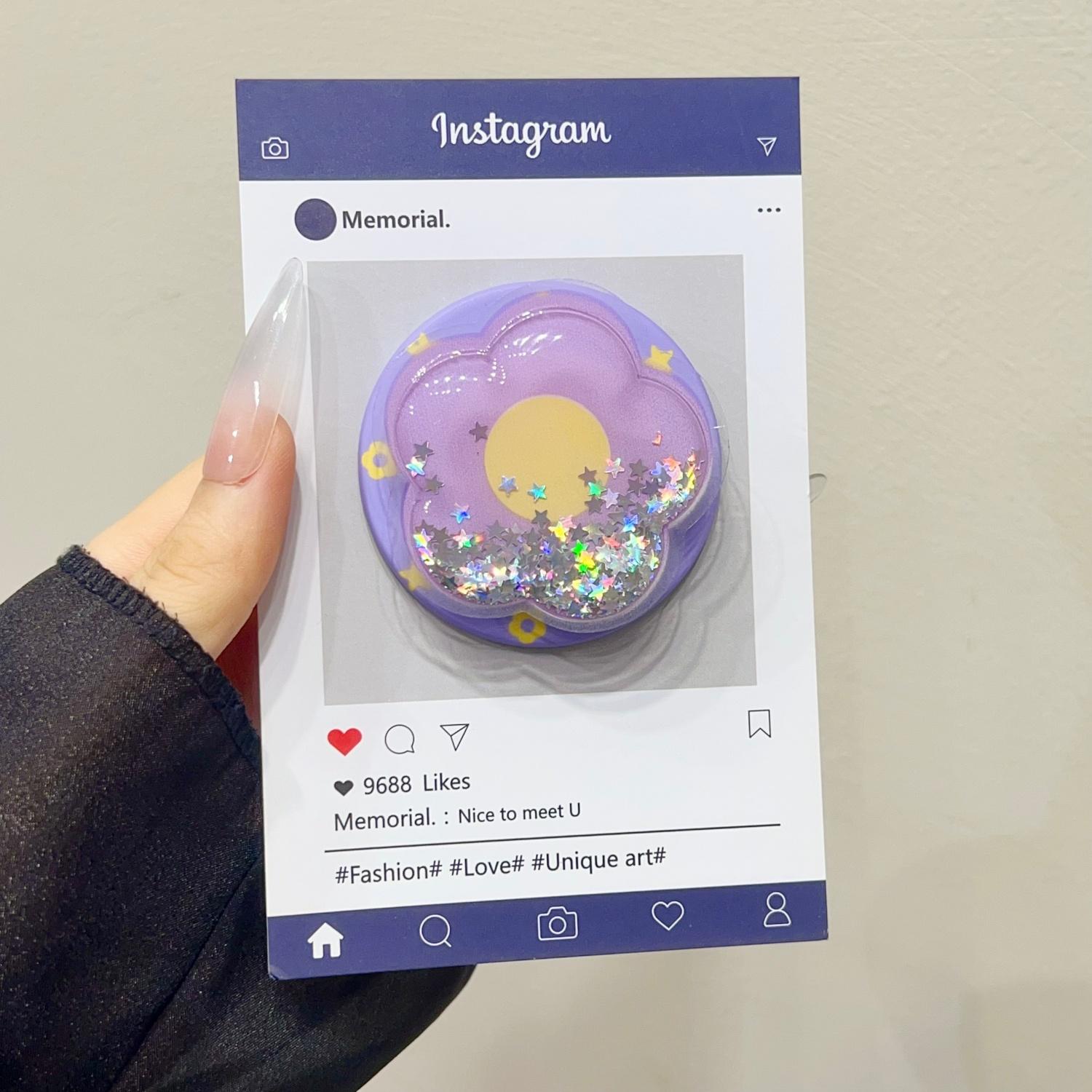 Magnetic Push-Pull Phone Stand, Sand Star Flash Style, High-End Shaking Magnetic Holder, Adjustable Stable Desktop Support, Flower Design, Magnetic Phone Grip