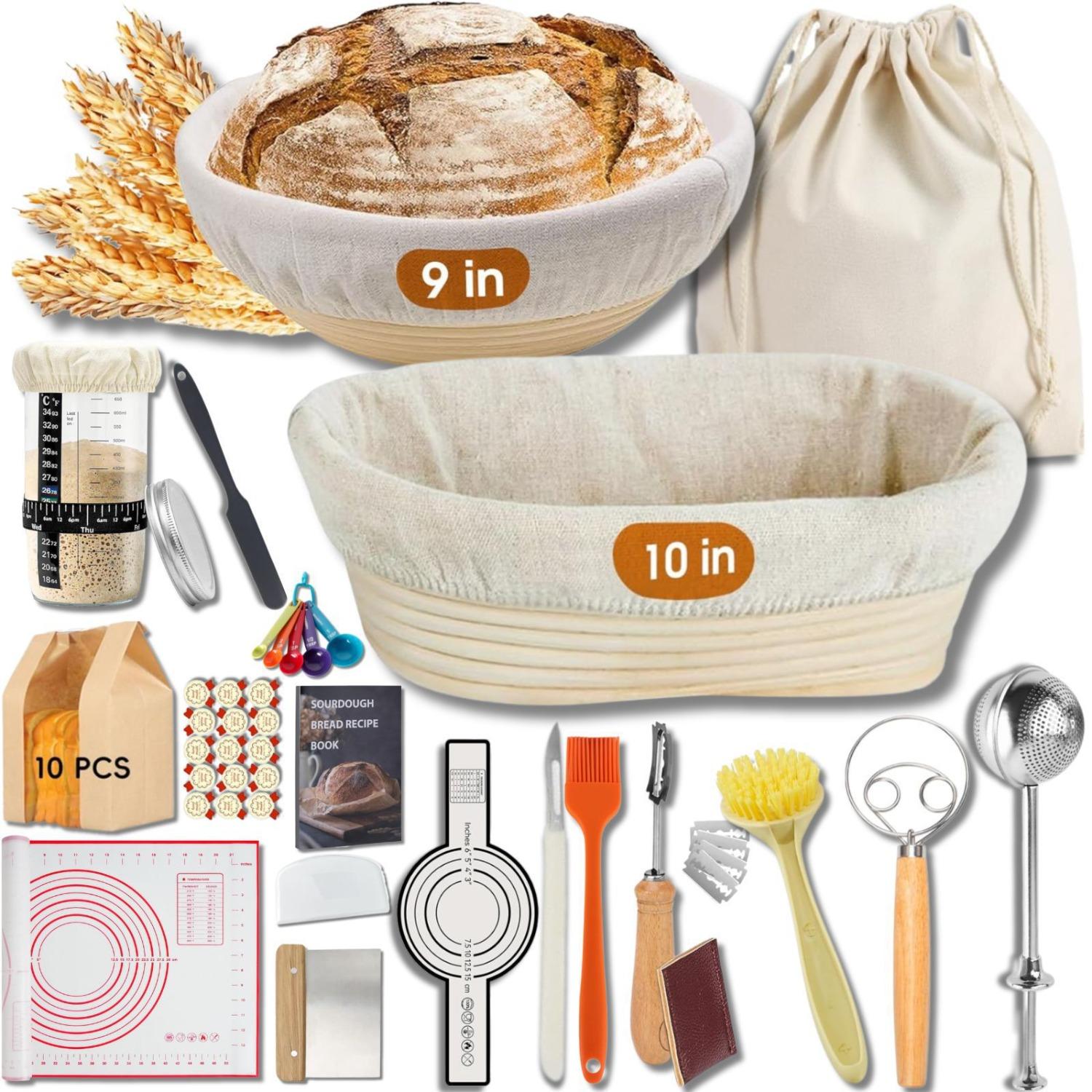 PrimPick Complete set of natural yeast starter making tools | Easy to clean and operate, suitable for both beginners and baking enthusiasts | Natural woven fermentation basket with a complete set of accessories