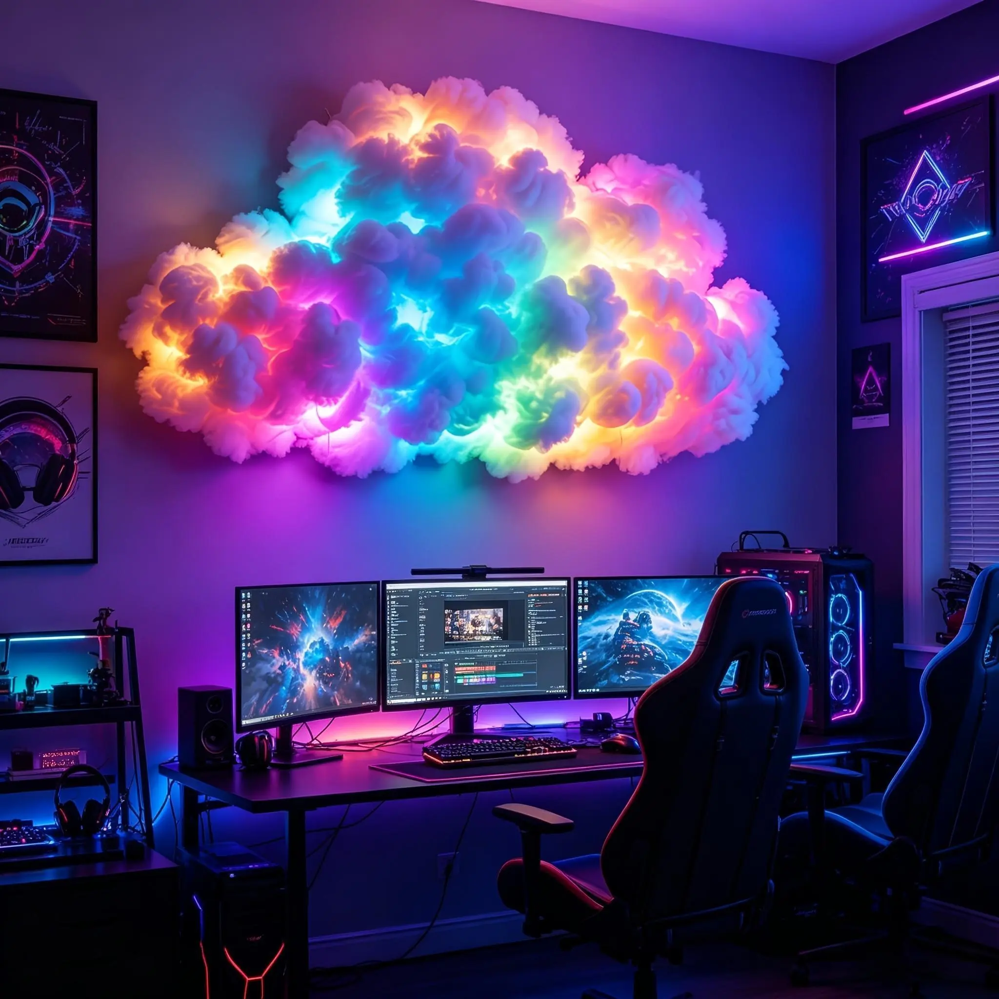 [Festival Gifts] RGB Fantasy Thundercloud Light Smart Light Supports Music Synchronized RGB Changes Festival Gifts The Preferred Lighting Decoration for E-Sports Room/Bedroom Space/Party Gathering Venue Your Style