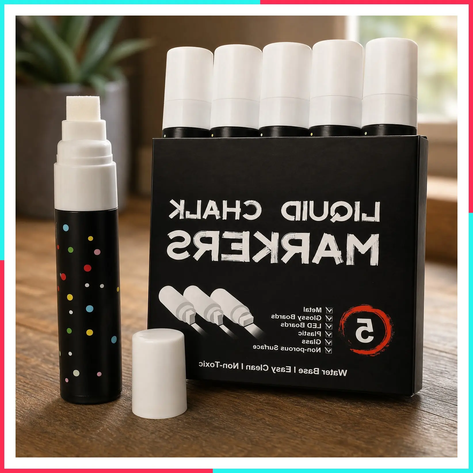 5 Pack Washable Jumbo Liquid Chalk Markers with 15mm Thick Tips, White Paint Chalk Markers for Car Windows, Glass, Auto, Bistro, Mirror, Poster