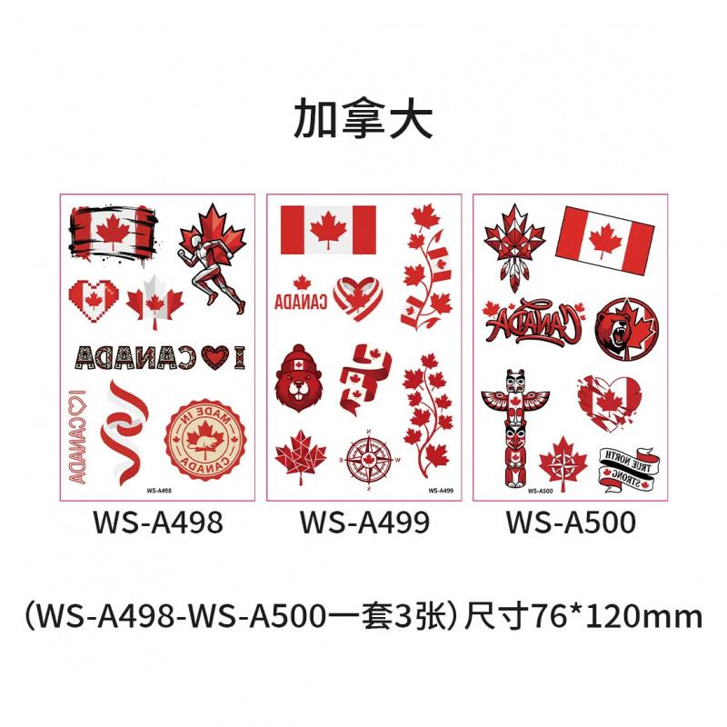 World Cup National Flag Temporary Tattoos, Waterproof Country Flag Fake Tattoos for Soccer Fans, 2026 Football Match Party Favors, Spain/France/Canada/Netherlands/Mexico/Brazil Patterns