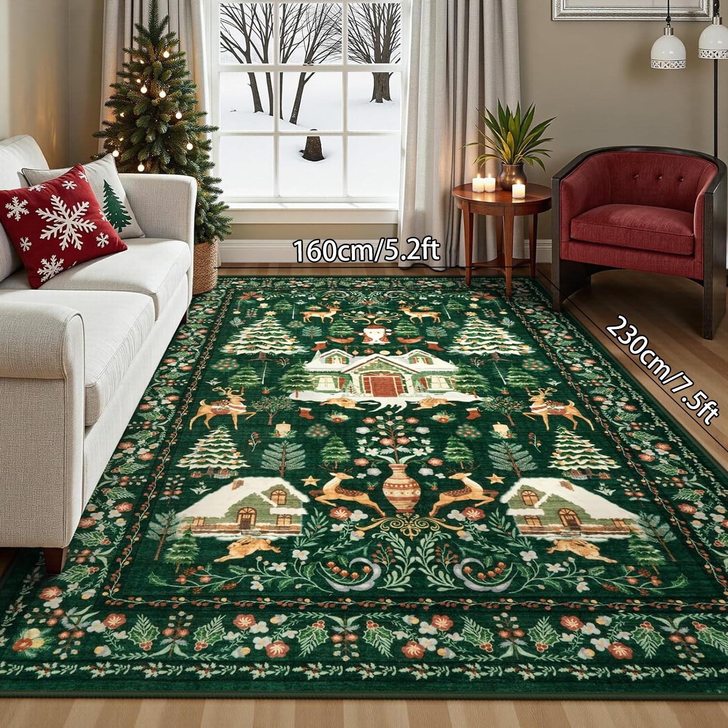 Vintage Christmas Living Room Carpet, Non-Slip Soft Rug, Home Decorative Rug, Festive Home Decor Gift, Ideal for Dining Room Office Bedroom
