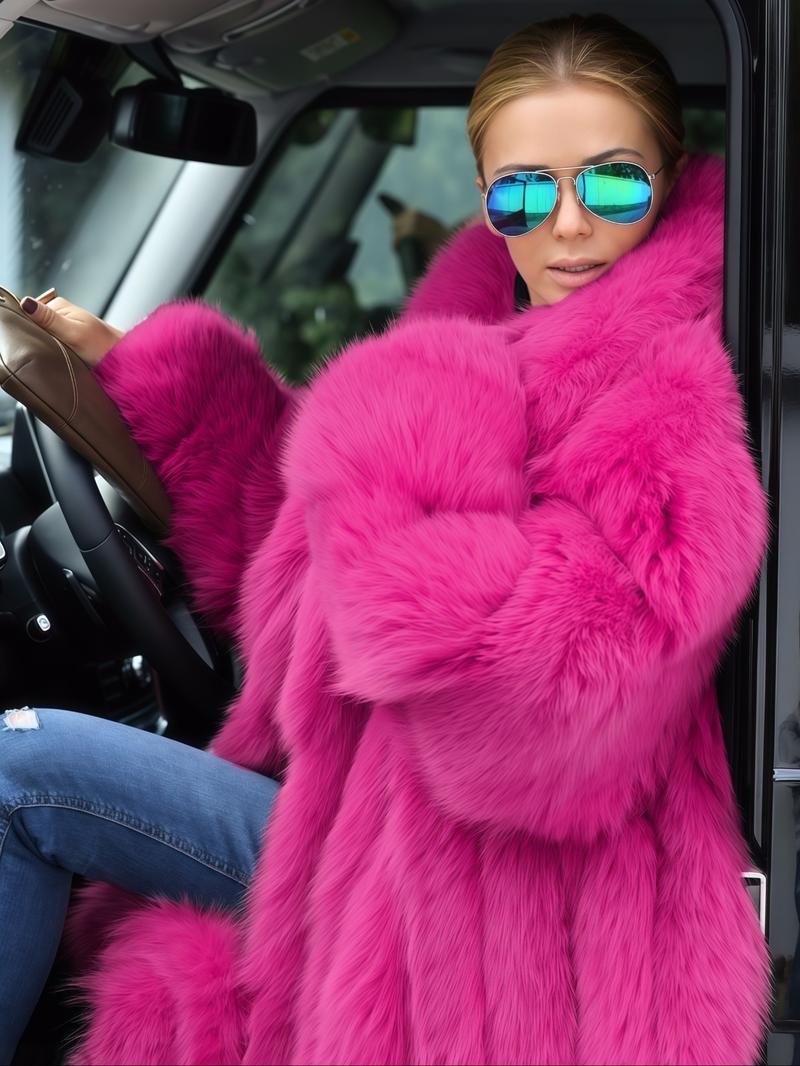 Women's Faux Fur Coat, Soft Long Sleeve Medium Length Coat, Comfortable Casual Party Wear, Luxury Trendy Fall & Winter