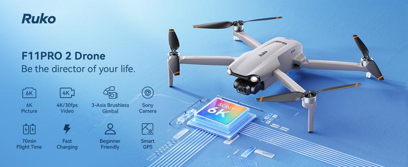 Ruko F11PRO 2 Drone plegable with 6K Camera for Adults, 4K/30fps Video, 3-Axis Gimbal Stabilization, 70-Min Flight Time with 2 Batteries, 10000ft FPV Transmission Professional Drone, Auto Return, Beginner Mode