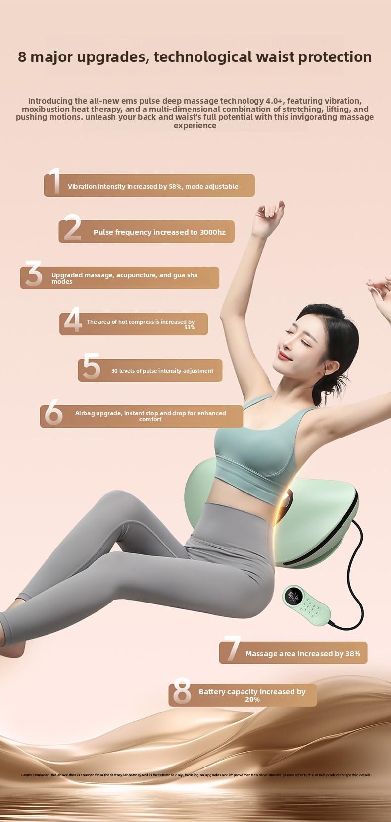 Waist massager Intelligent pulse traction lumbar vertebra Waist heating vibration Inflatable relaxation lumbar massager EMS pulse + red light + wormwood hot compress, pulling exercise waist back, multi-frequency vibration